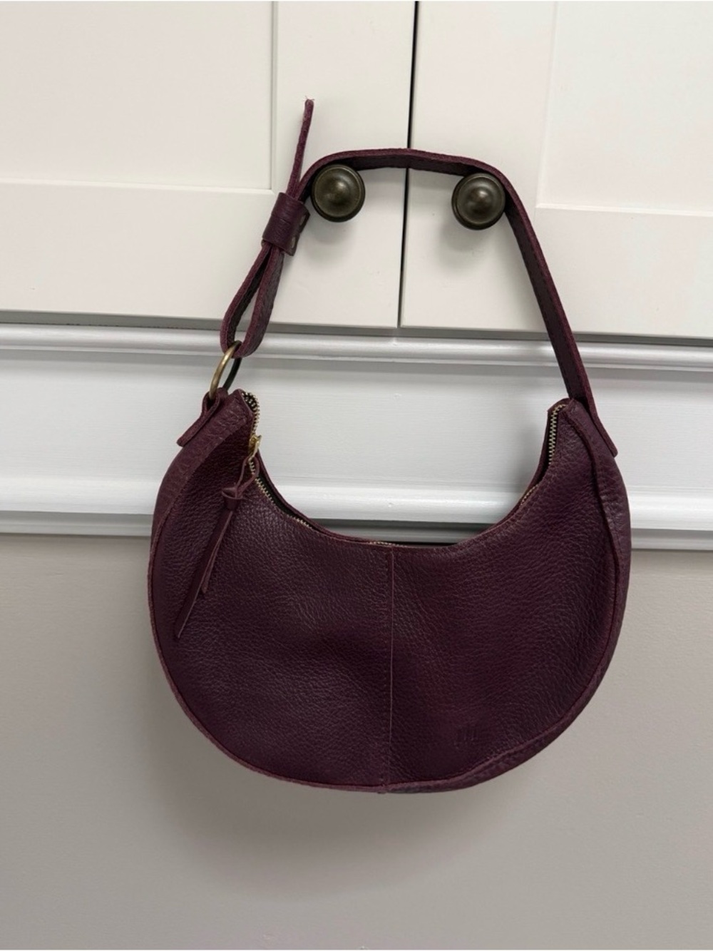 Portland Leather Plum Crescent Shaped Classic Nora Shoulder Bag